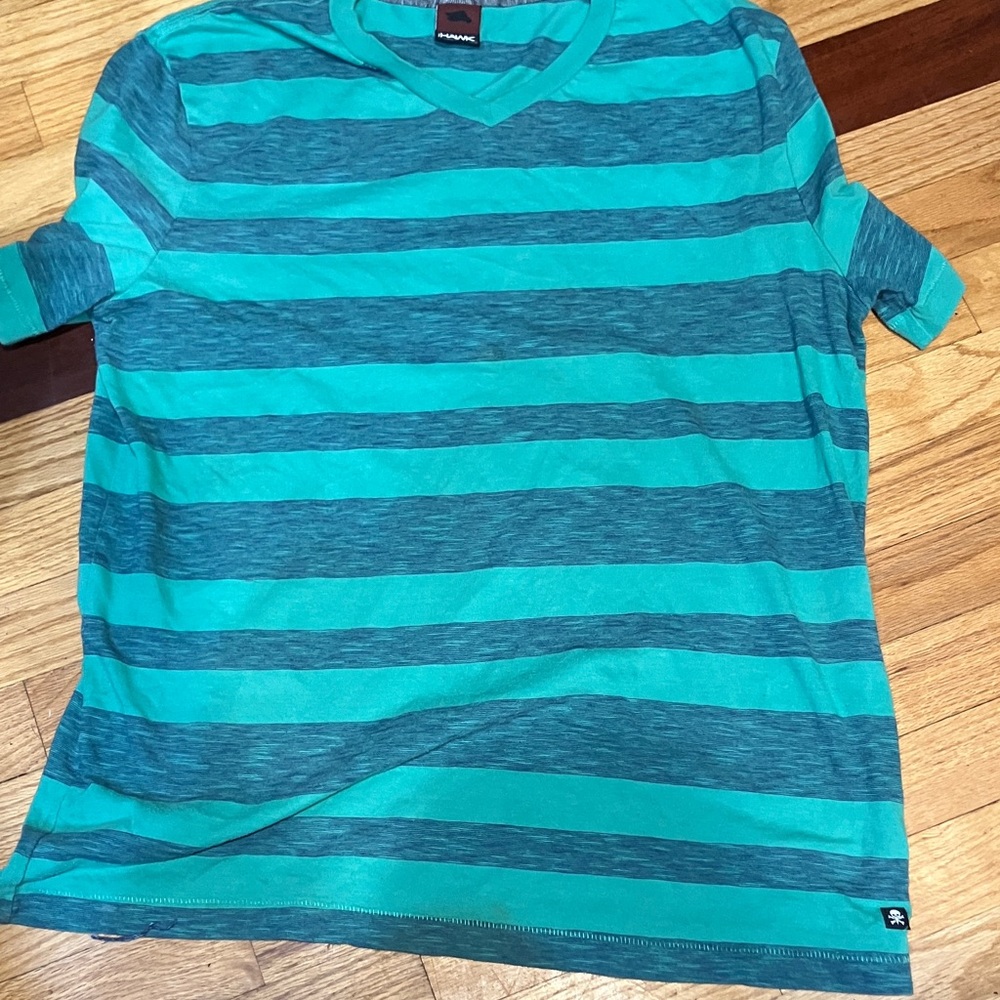 Men's Teal and Blue Striped Short Sleeve Shirt